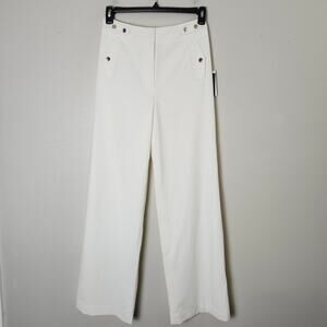 DKNY Overboard Women's Lined Polyester Blend Dress Pants White Wide Leg Size 4